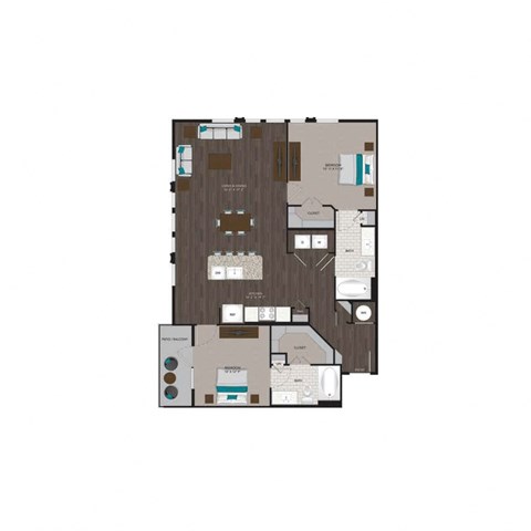 Floor plan for 2 beds, 2 baths, 1213 sqft